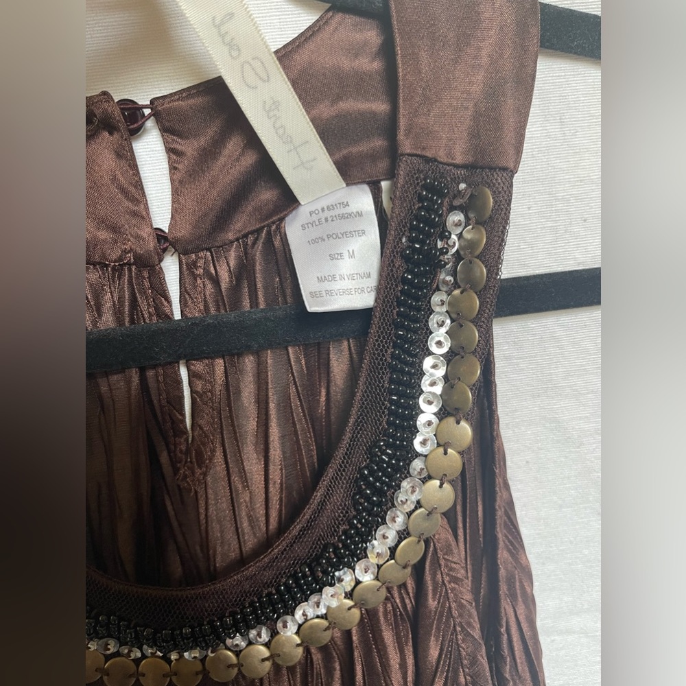 Vintage beaded Tanktop halter brown silky women’s size medium summer - Picture 4 of 9